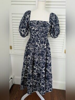NWT Abercrombie & Fitch Emerson Poplin Midi Dress With Puff Sleeve, XS